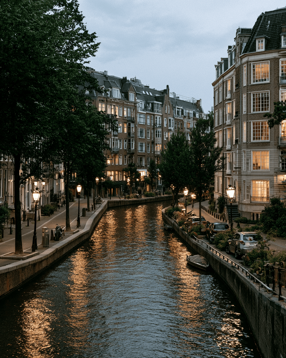 Amsterdam canal at dusk